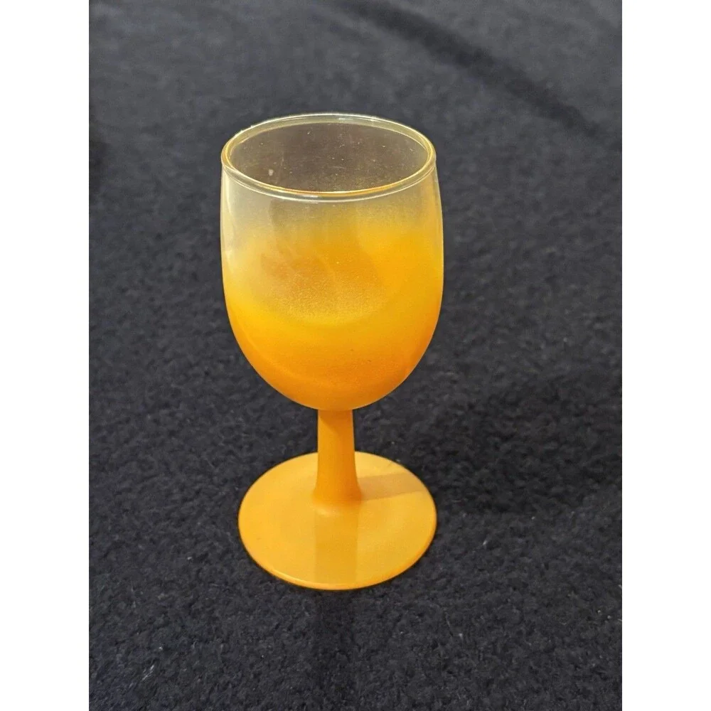 Vintage Blendo Frosted Amber Orange Decanter & 4 Cordial Glasses MCM Bar Set